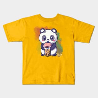 Cute Panda Drink Boba Tea - Adorable Pandas Kids T-Shirt